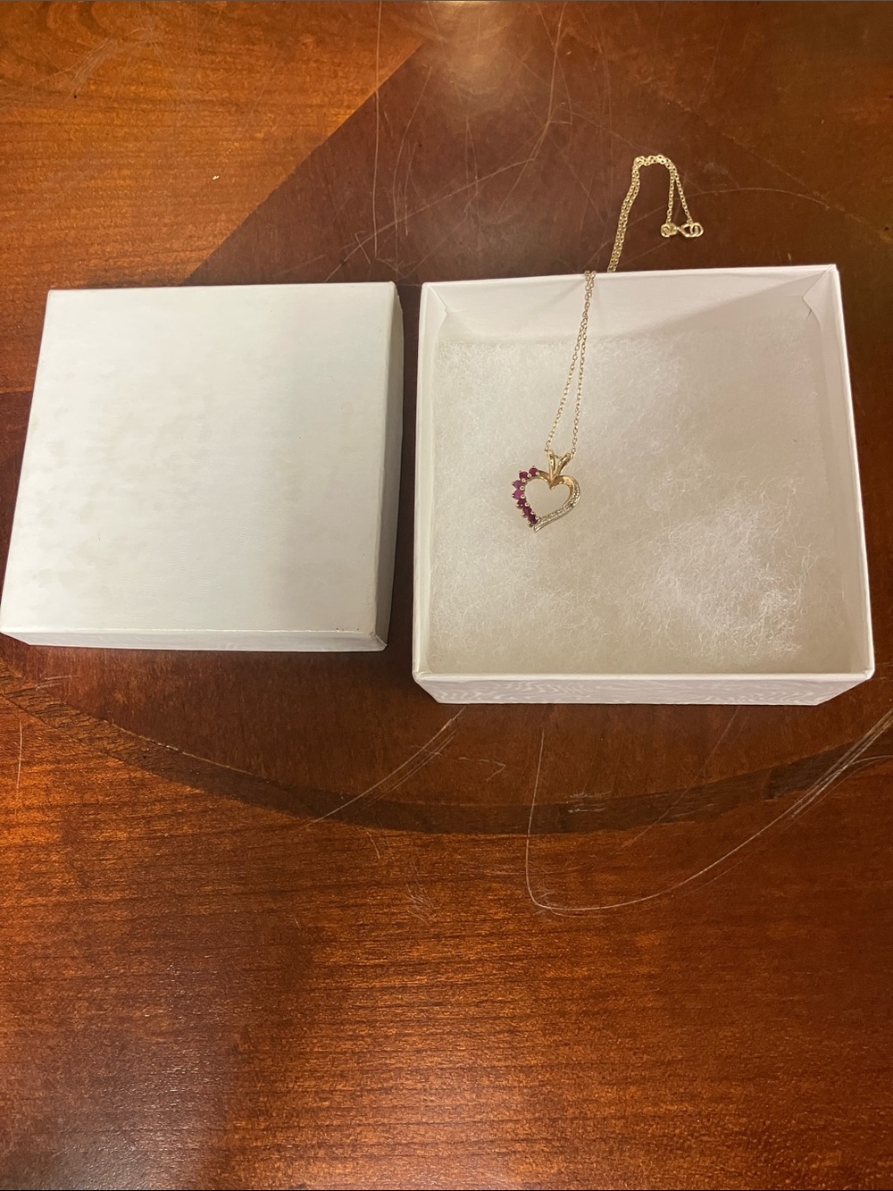 925 Sterling Silver Heart Necklace with red gems